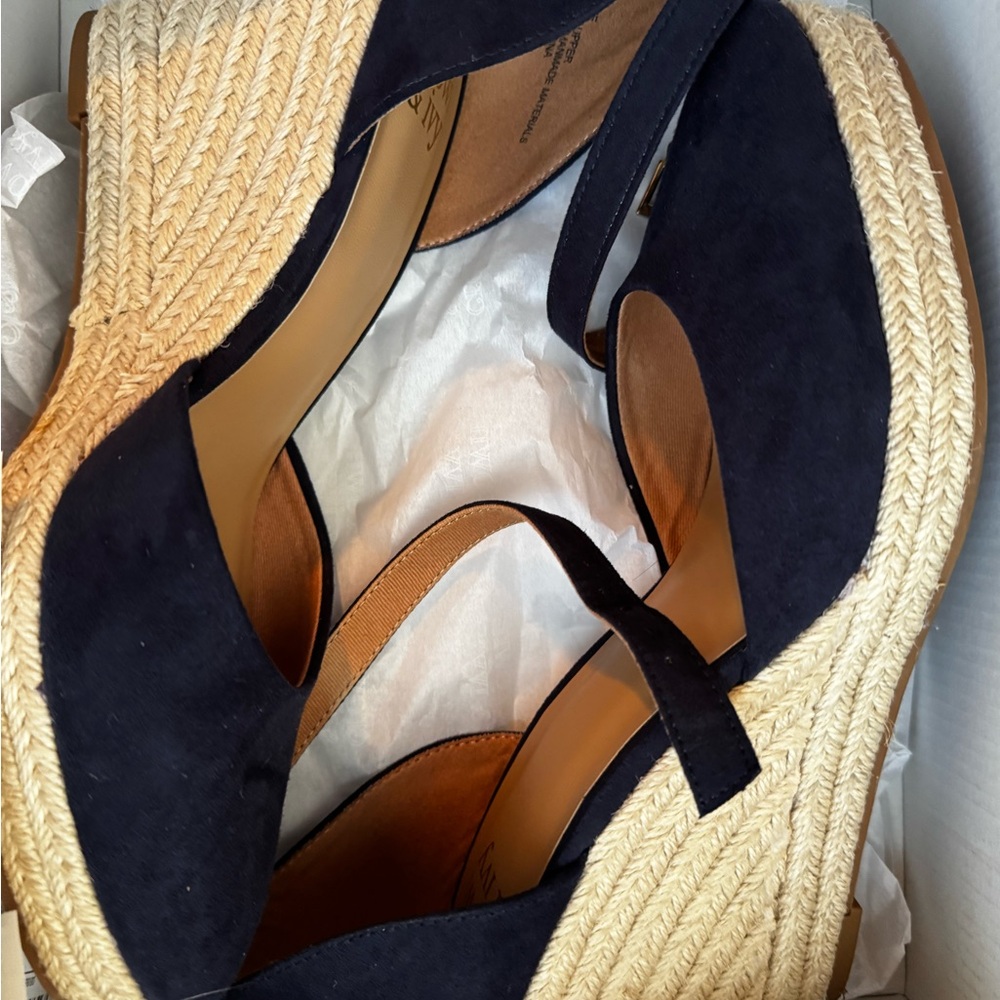 crown & ivy Navy Espadrille Wedges